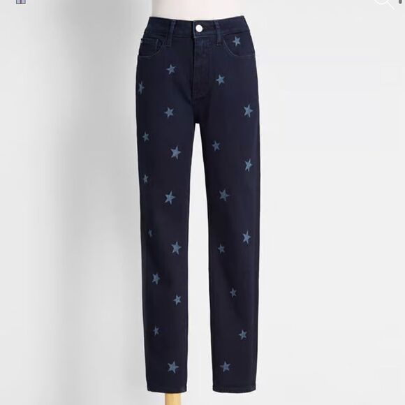 Warp + Weft MPX Milan High Rise Skinny Jeans Star Patterned Dark Blue 28 NWT - Picture 1 of 11